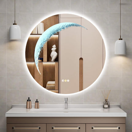 Callsky 30'' Round LED Bathroom Mirror, Frameless Circle Mirror with Back Light