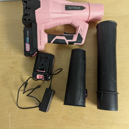 STEELITE 21V Cordless Leaf Blower, 150 MPH 600 CFM Airflow, 6-Speed, Lightweight 3.2 lb with 2 Batteries & Charger, Pink