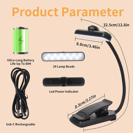 24 Led Rechargeable Book Light for Reading in Bed-Eye Caring 3 Color Temperature