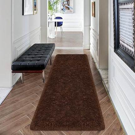 ZJYeRug Brown Runner Rugs for Bedroom Living Room,Non Slip Bedside Fluffy Area R