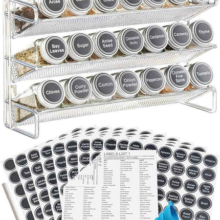 GONGSHI 3 Tier Spice Rack Organizer with 21 Empty Spice Jars, 386 Spice Labels,