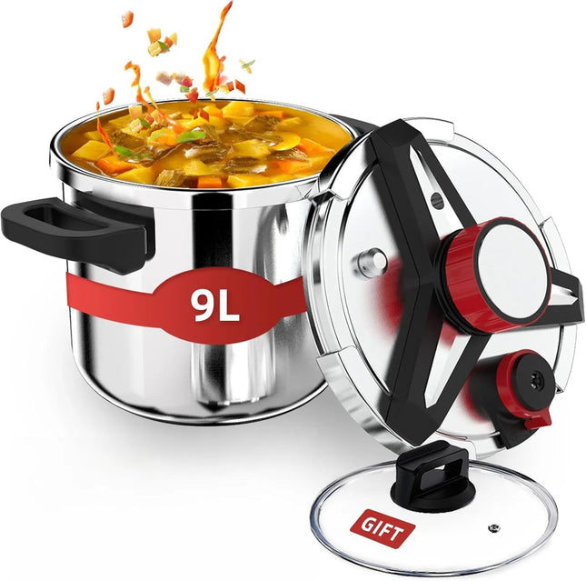 3-In-1 304 Stainless Steel Pressure Cooker 9 Litre: [Explosion-Proof] [3 PSI Set