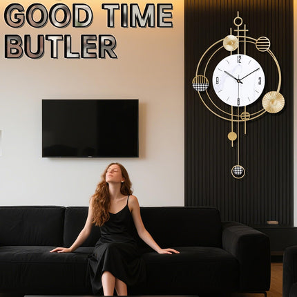 Wall Clock for Living Room, Silent Quality Quartz Battery Operated with Pendulum