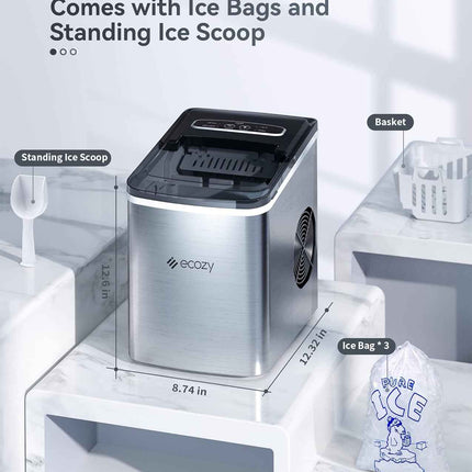ecozy Portable Ice Maker Countertop, 9 Cubes Ready in 6 Mins, 26.5 lbs in 24 Hou