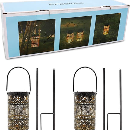 Freekite 2 Pack Solar Lanterns for Outdoor, Hanging Moroccan-Style Garden Lights with Ground Stakes, Auto Dusk-to-Dawn