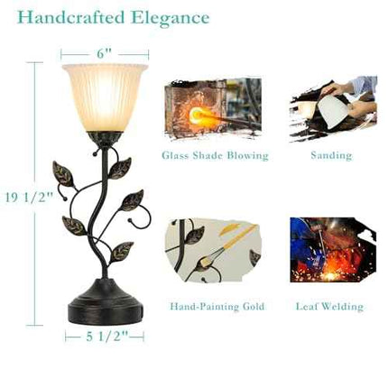 Touch Lamps for Nightstand Set of 2, Stripe Glass Shade Blossoming Bedside Lamp