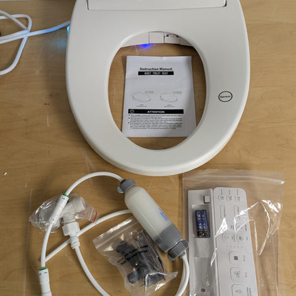 WLJBIDET O80KL Elongated Bidet Toilet Seat with Warm Water Wash & Air Drying, Heated Seat, Remote Control & Nightlight