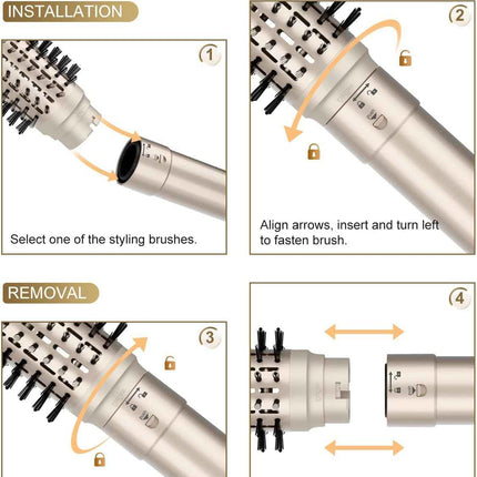 7MAGIC Hair Dryer Brush & 6 in 1 Hair Styler, Silver, 110 Volts, 1200 Watts, Ion