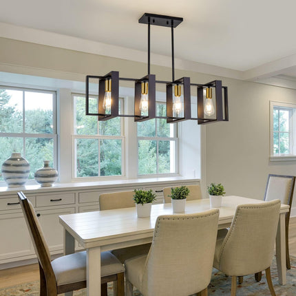 Black Farmhouse Pendant Light,1-Light Small Chandelier,Wood Dining Room Light Fi