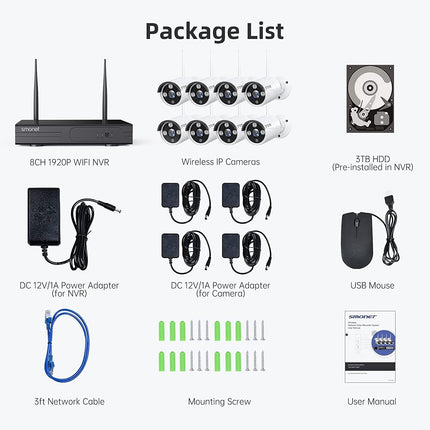 SMONET 8 Channel Wireless Security Camera System, 5MP HD with Audio, 3TB Hard Drive NVR, Color Night Vision