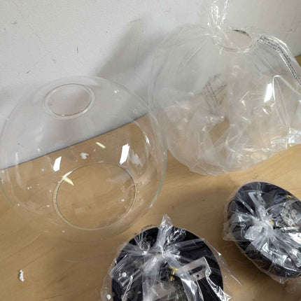 Frideko 2pc Glass Pendant Light - 7.9 inches Globe Pendant Light, Vintage Pendan