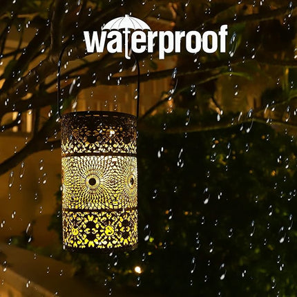 Freekite 2 Pack Solar Lanterns for Outdoor, Hanging Moroccan-Style Garden Lights with Ground Stakes, Auto Dusk-to-Dawn