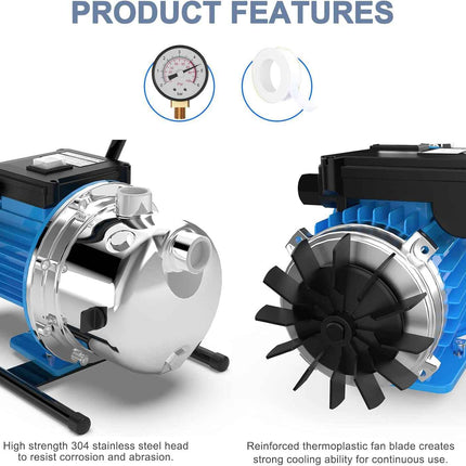 FOTING 1.6HP Shallow Well Pump, 1215GPH 115V Portable Garden Pumps, Stainless St