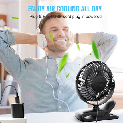 BESKAR USB Powered Clip on Fan, Portable Small Fan with Cord, 3 Speeds