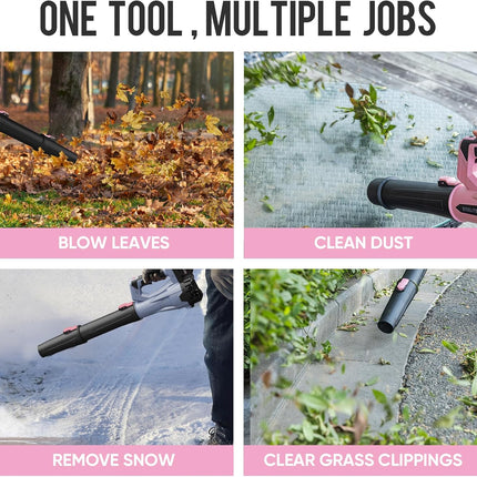 STEELITE 21V Cordless Leaf Blower, 150 MPH 600 CFM Airflow, 6-Speed, Lightweight 3.2 lb with 2 Batteries & Charger, Pink