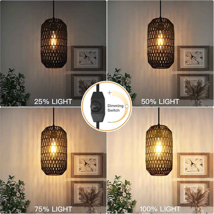 Ruzectt Plug in Pendant Light Rattan Hanging Light with Plug in Cord with Dimmab