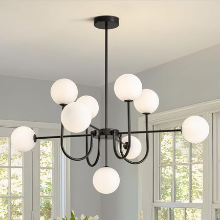 Mid Century Chandelier,Modern Sputnik Globe Chandelier,Black Chandeliers for Din