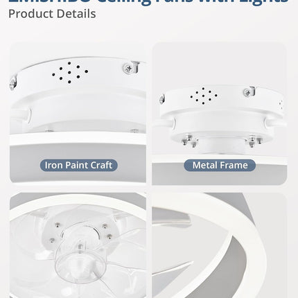 Ceiling Fans with Lights and Remote, 19.7'' Low Profile Ceiling Fans, 3000-6000K