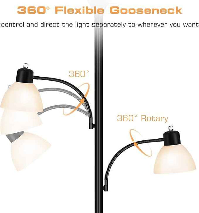 Floor Lamp for Living Room, LED Torchier Lamp with 8W Adjustable Reading Lamp,Free Adjustable Cage Heads, Independent Control, Standing Tall Pole Lamp 3 Bulbs Included https://a.co/d/01PYyNfQ