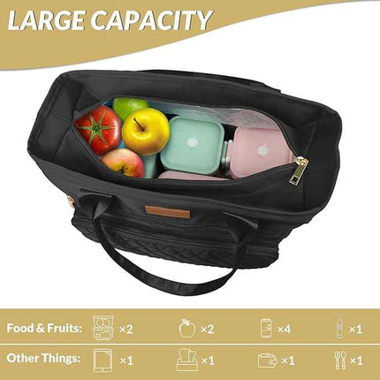 EASYA Large Insulated Lunch Bag for Work, Women's Nylon Thermal Lunch Box, Leakp