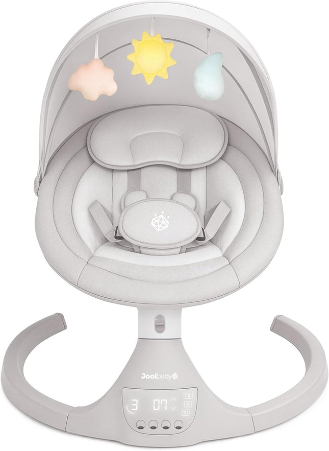 Jool Baby Nova Baby Swing for Infants with Bluetooth Music, Remote, 5 Motion Levels and Removable Canopy, Stone