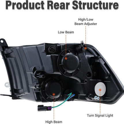 Headlight Assembly Compatible with 2009-2018 Dodge Ram 1500/2010-2018 Dodge Ram