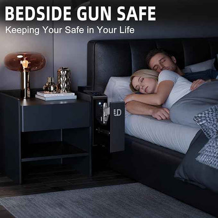 Urban Deco Biometric Gun Safe for Handgun with Quick Access Sliding Door Pistol Safes Mounted Nightstand, Desk, Wall, Vehicle, Bedside, Car Gun Safe Box with Fingerprint, PIN Code, KEY Access https://a.co/d/0g2VGo1g