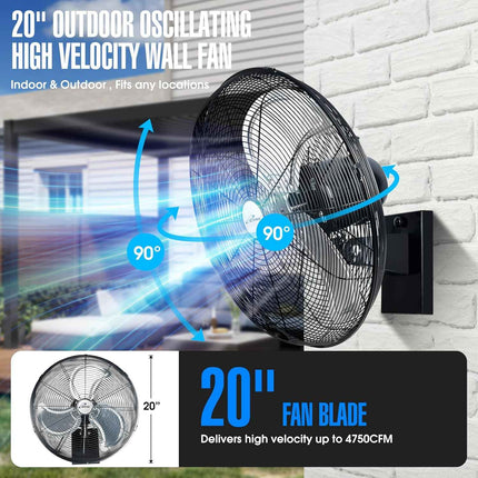 iLiving 20" Outdoor Oscillating High Velocity Wall Fan with 4750 CFM Heavy Duty