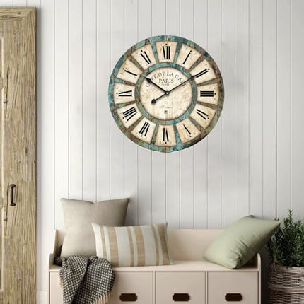 24 Inch Vintage Wall Clock, Roman Numerals Style, Battery Operated, Non-Ticking,