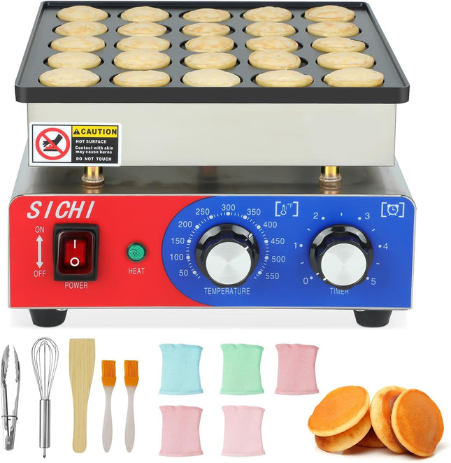 SICHI Mini Pancake Maker Machine with 550℉Heating and Timer Control, 25PCS Elect