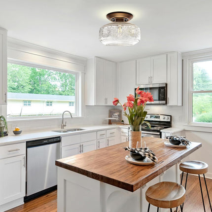 KnLnny Ware Bronze Flush Mount Ceiling Light with Classical Glass Shade, Ceiling