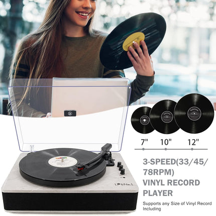 LP&NO.1 Record Player Wireless Turntable with Built-in Speakers and USB Play&Rec