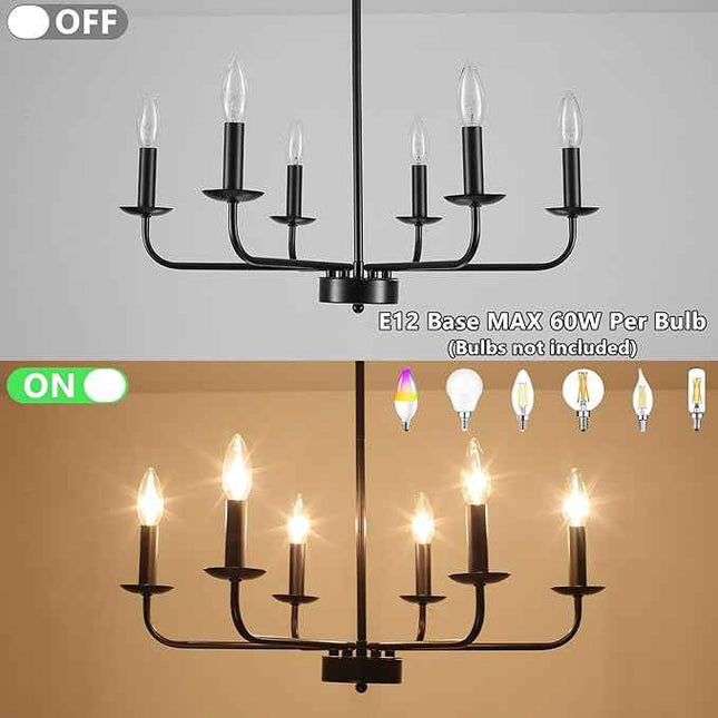 JZQWCK Chandeliers Ceiling Lights, 6-Light Modern Black Farmhouse Chandelier for