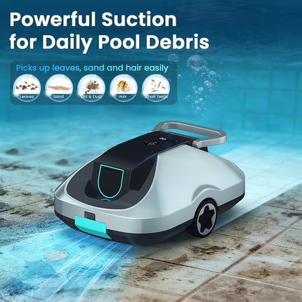 Zebary C1 Cordless Robotic Pool Cleaner, Dual-Suction Pool Vacuum with 200 Min Runtime, 2.7L Filter Basket, Auto-Parking