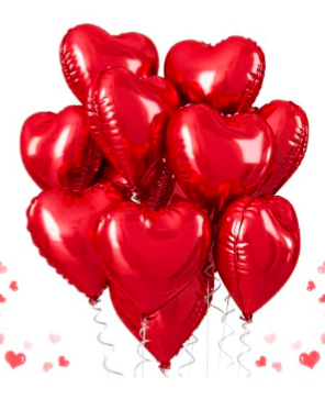 Red heart balloons, 18 inch metallic red foil helium heart shape balloons 10 pcs