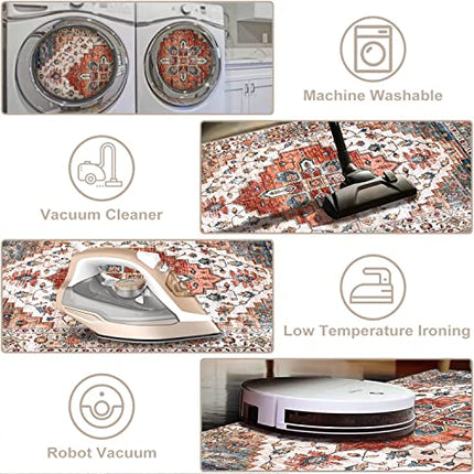 Aopota Washable Area Rug - 8x10, Low Pile, Distressed Boho, Non-Slip, Ultra-Thin