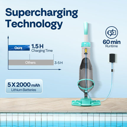 VIVOHOME Cordless Pool Vacuum with Telescopic & Extension Poles 9.12ft, 18.5 GPM