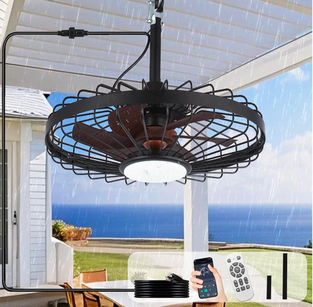 Depuley 20 Inch Outdoor Ceiling Fan with Light for Gazebo, Waterproof, Black