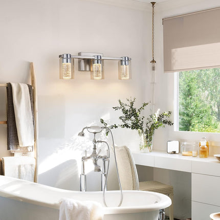 Eatich 3-Light Brushed Nickel Vanity Light, 3000K/4000K/6000K Crystal Bathroom L
