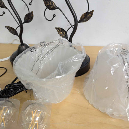 Touch Lamps for Nightstand Set of 2, Stripe Glass Shade Blossoming Bedside Lamp