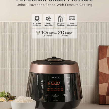 CUCKOO CRP-P1009SB | 10-Cup (Uncooked) Pressure Rice Cooker | 12 Menu Options: Q