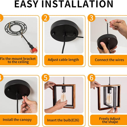 Black Farmhouse Pendant Light,1-Light Small Chandelier,Wood Dining Room Light Fi