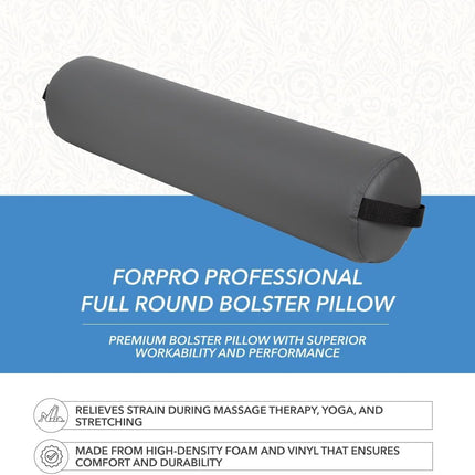 ForPro Full Round Bolster Pillow, Cool Grey