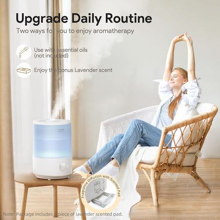 ASAKUKI Humidifiers for Bedroom, 3L Top Fill Cool Mist Air Humidifier & Aroma Di