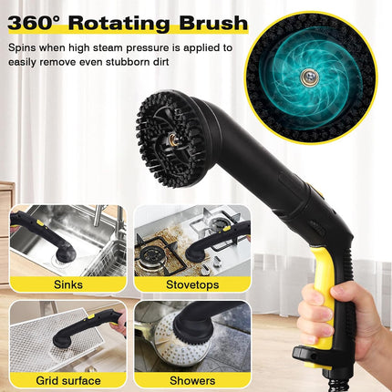TVD Steam Cleaner for Home, 5-Bar with 1.5L Tank & 26 Accessories, 320°F Chemical-Free Deep Cleaning, 1800W, Yellow