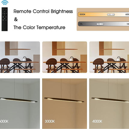 YISDESIGN 39" Wood Linear Pendant Light LED Dimmable Hanging Light Dinning Room