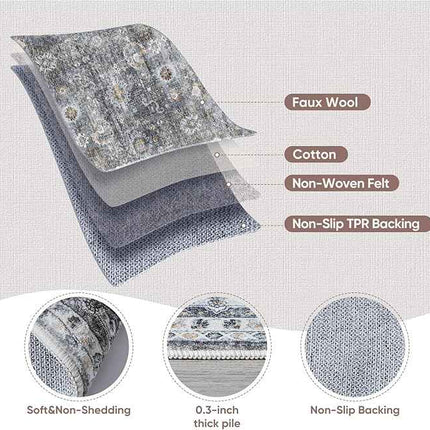 Rugcomf 8x10 Rug Washable Boho Rug Soft Large Area Rug Non-Slip Non-Shedding Fau