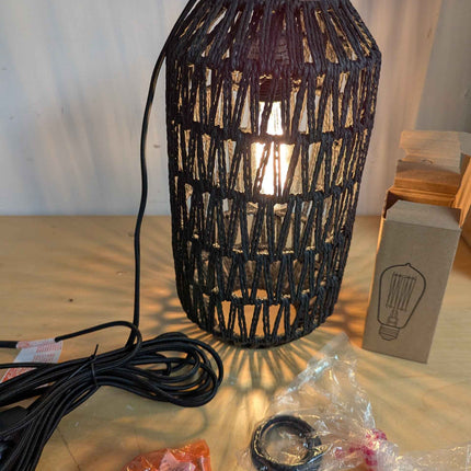 Ruzectt Plug in Pendant Light Rattan Hanging Light with Plug in Cord with Dimmab