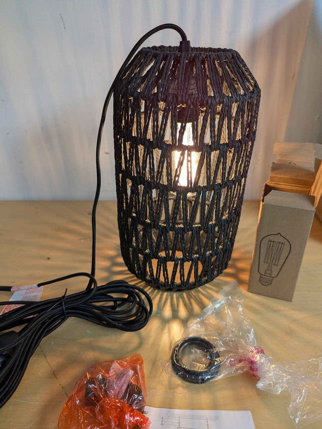 Ruzectt Plug in Pendant Light Rattan Hanging Light with Plug in Cord with Dimmab