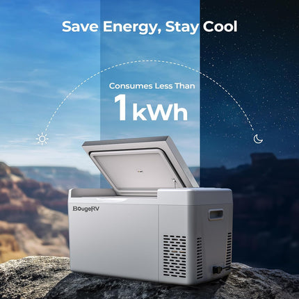BougeRV CR23 Portable 12V Car Freezer & Fridge, 23 Quart, -8 to 50 F with 15 Min Fast Cooling, 45 dB, Grey